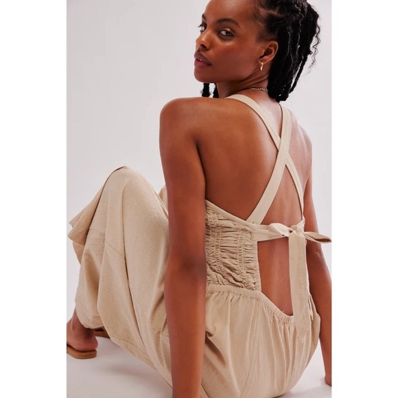 Free People Jumpsuit Womens XL  Forever and Always Ruched One Piece Wide Leg - Picture 3 of 14
